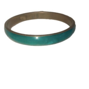 Vtg Shimmery Blue Resin & Brass Metal Bangle .4” Width 8” Inside